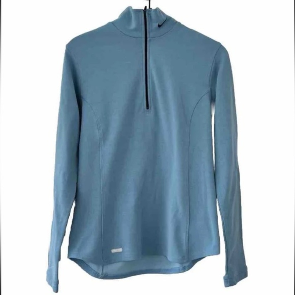 Nike Dri Fit Quarter Zip Pullover Sweater Womens M Blue Running Top Swoosh
